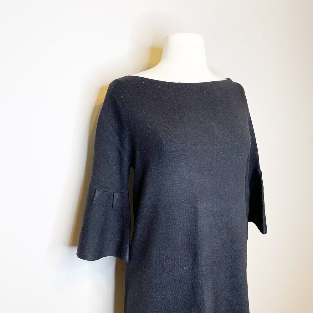 Ann Taylor LOFT Outlet Size Small Dress Black Knit Shift Bell Sleeve‎ Boat Neck - Picture 3 of 8
